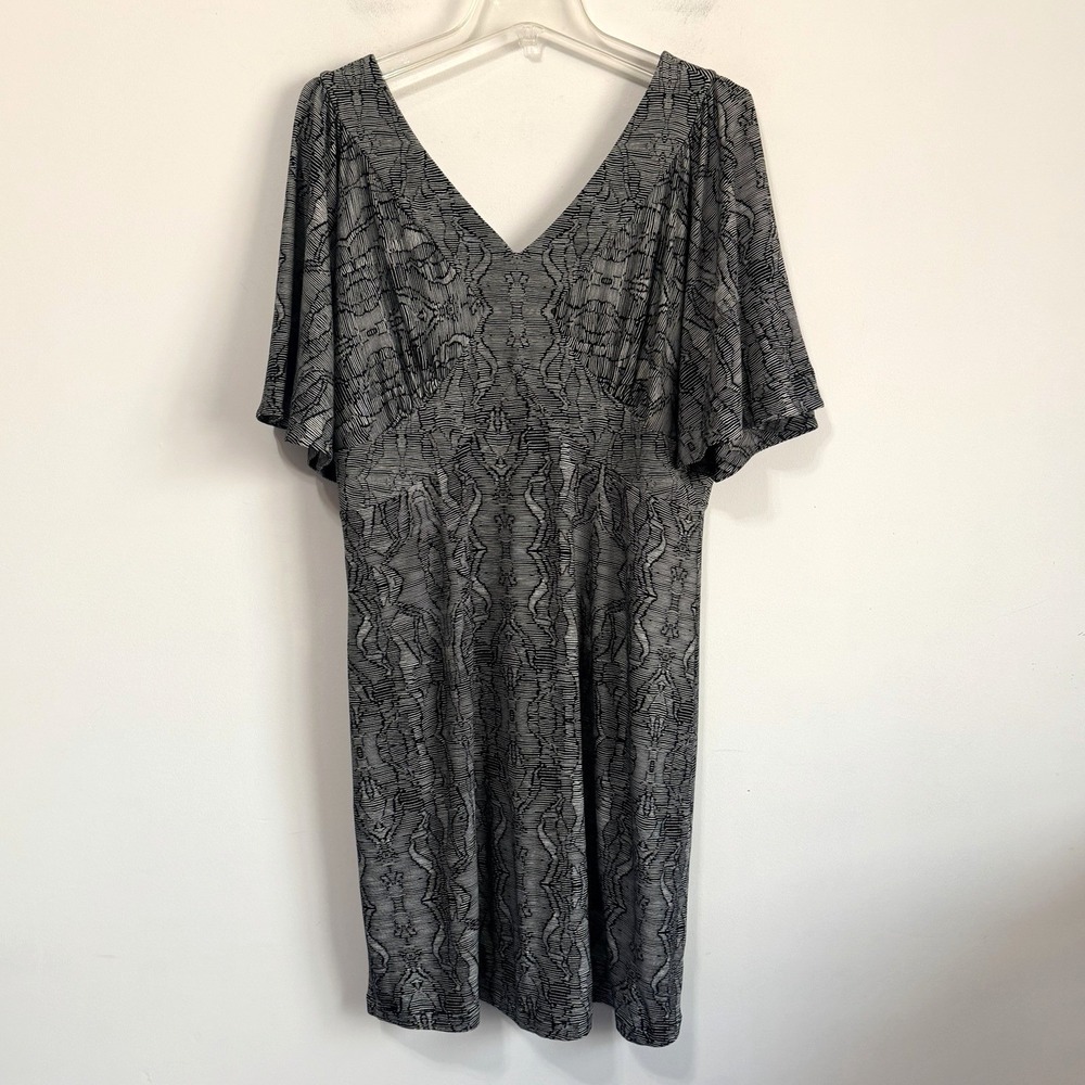 CAbi‎ Twirl Dress Black Lace Size L Double V Neck Flutter Sleeve Stretch Party